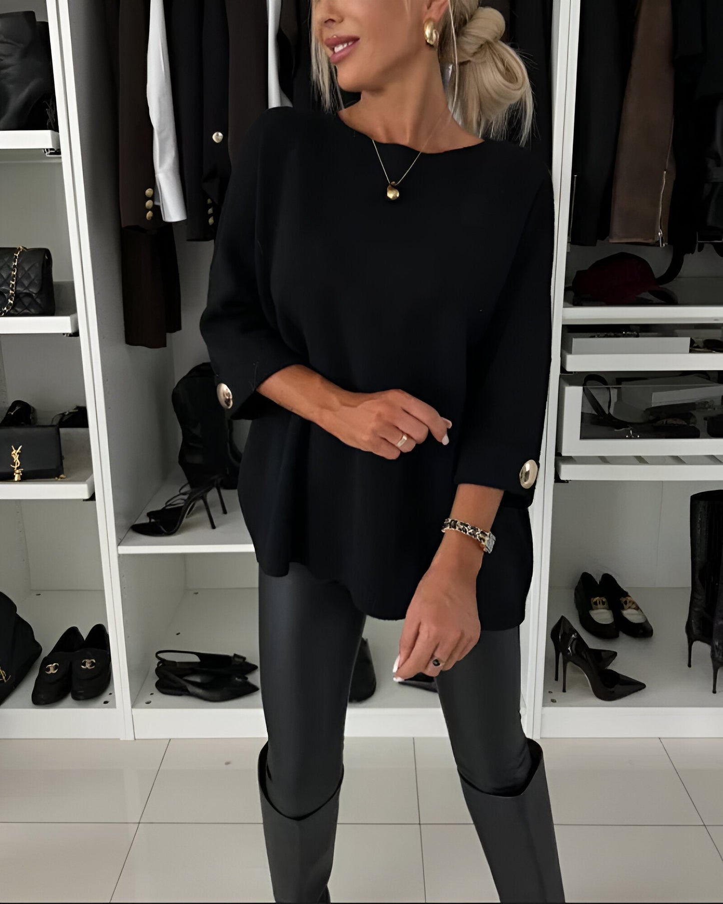 Luciena | Elegant Metal-Button Sweater